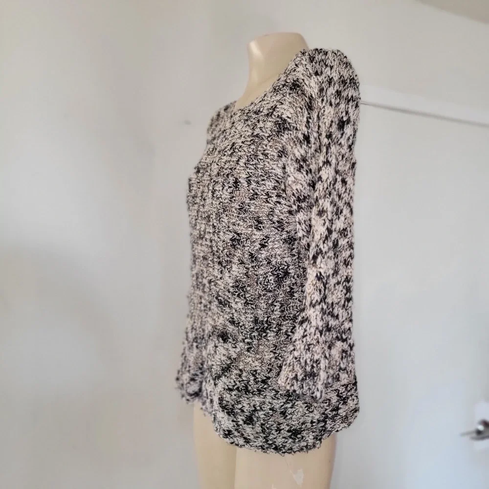 EILEEN FISHER Black White Gold Speckled Knit Sweater Top XS 3/4 Sleeve luxury‎